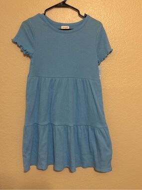 Cat & Jack Girls' Blue Short Sleeve Pocket Ribbed Dress, Size XL 14